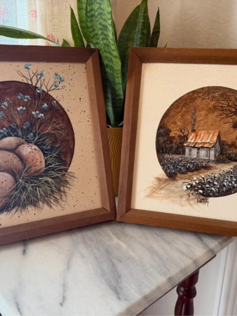 Pair of Vintage Frankie Buckley Circular Landscape and Still Life Paintings